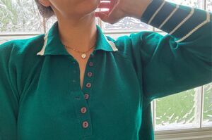 Women’s vintage 70s Eileen emerald green M-L super soft sweater striped polo pre